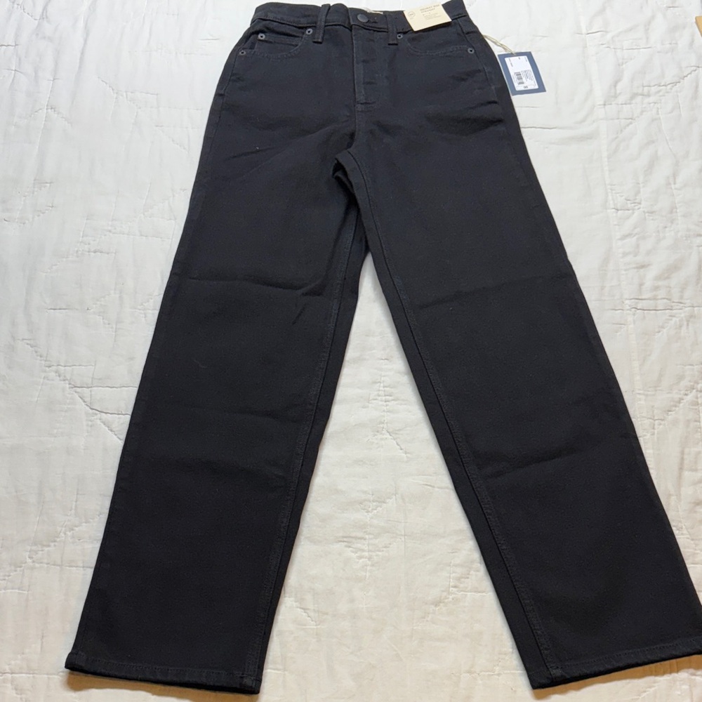 Mom Jeans Highest-Rise 90s Straight Leg Button Fly Jeans Midnight Black 00 NWT